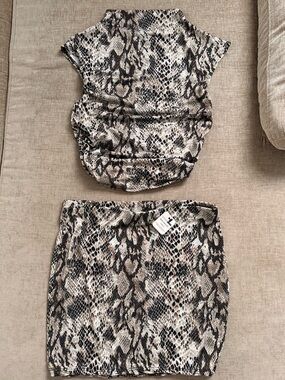 Fashion Nova Snake Print Two-Piece Skirt Set - Neutral Tones